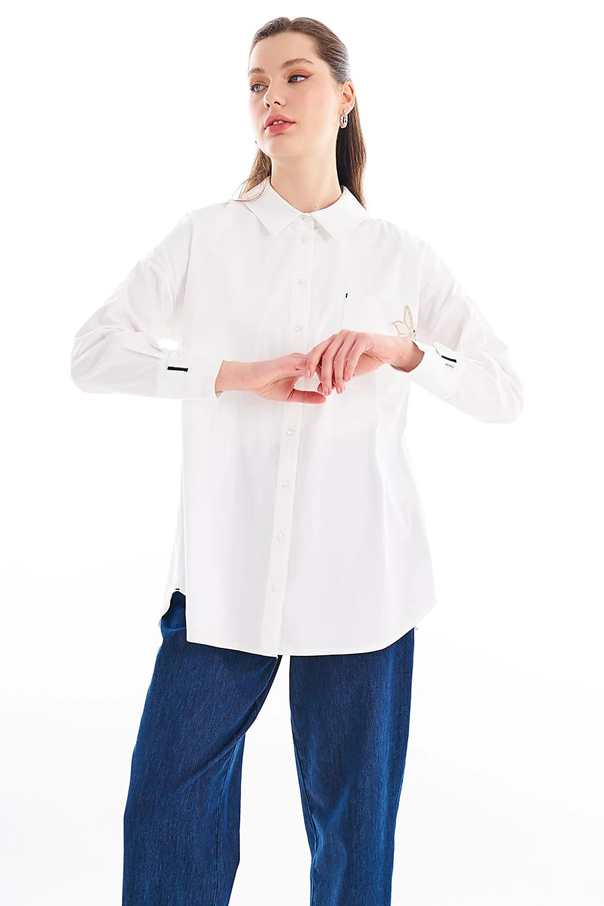 Accessory Detailed Shirt Collar Tunic Optical White