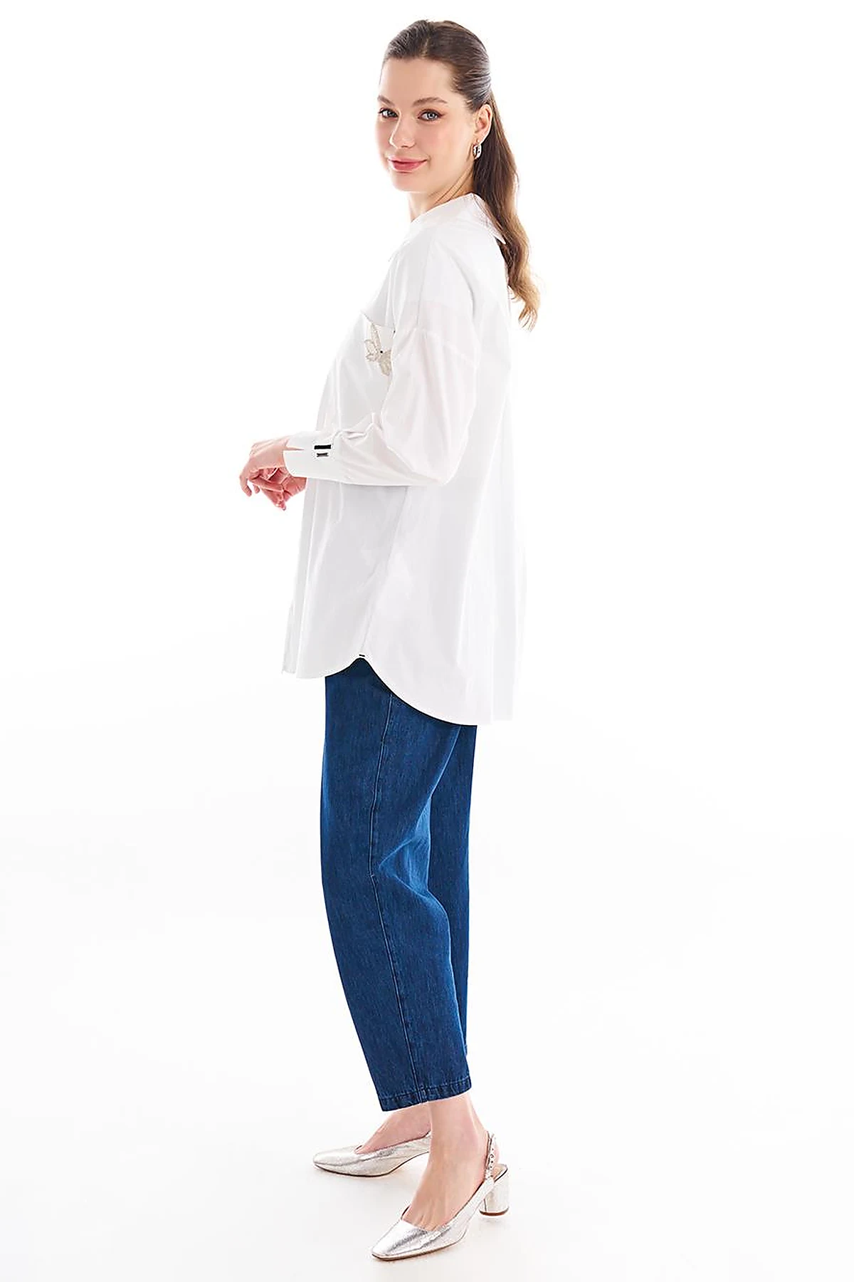 Accessory Detailed Shirt Collar Tunic Optical White