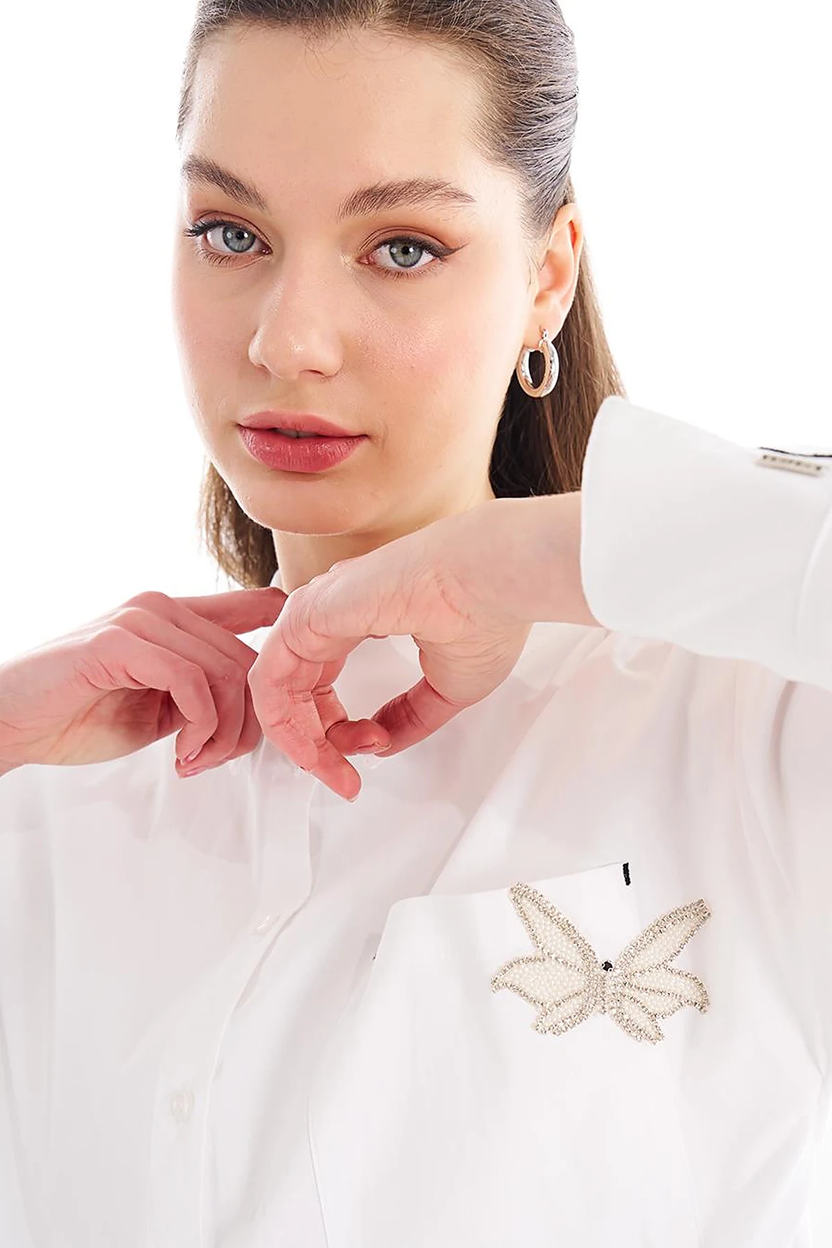 Accessory Detailed Shirt Collar Tunic Optical White