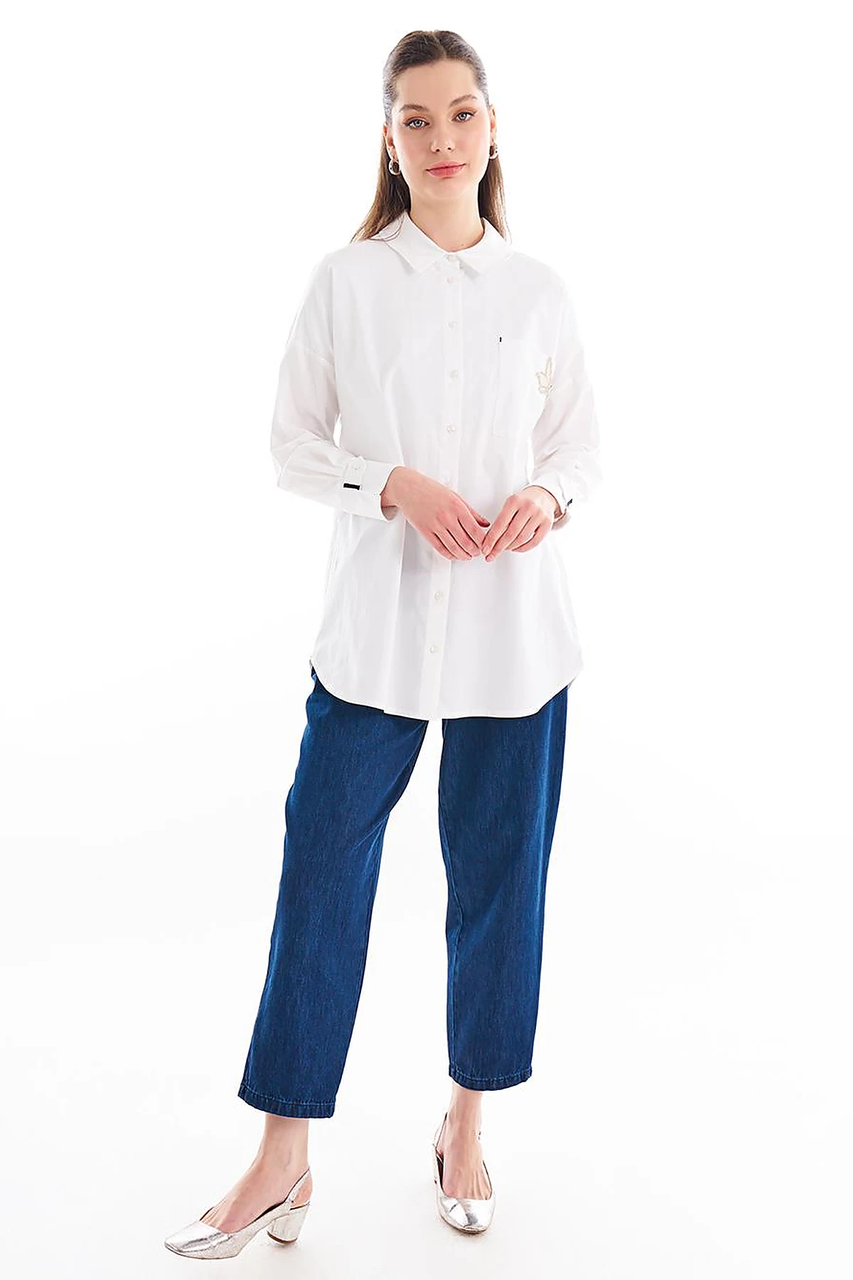 Accessory Detailed Shirt Collar Tunic Optical White