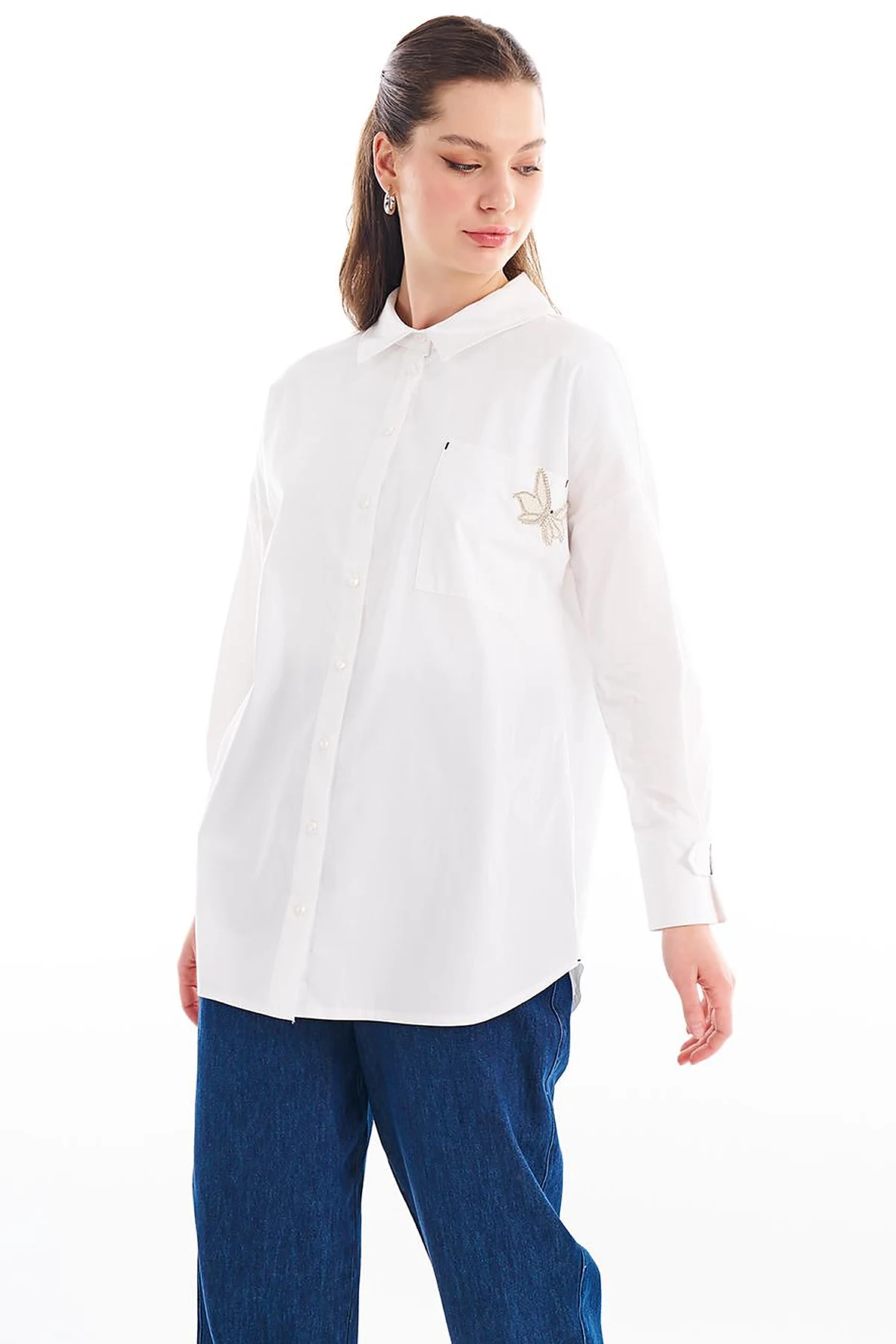 Accessory Detailed Shirt Collar Tunic Optical White