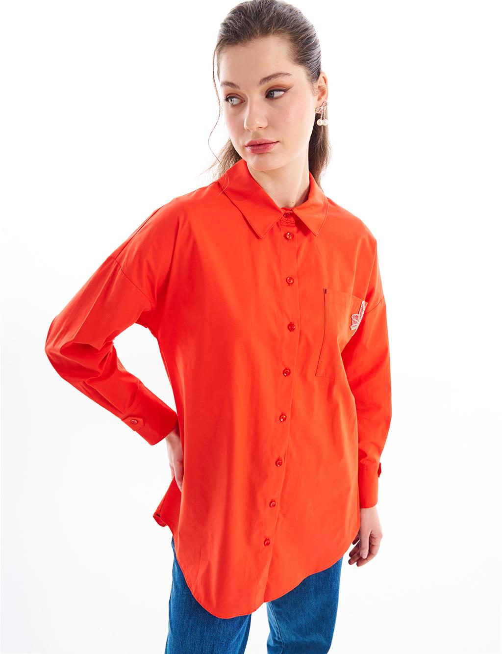 Accessory Detailed Shirt Collar Tunic Red