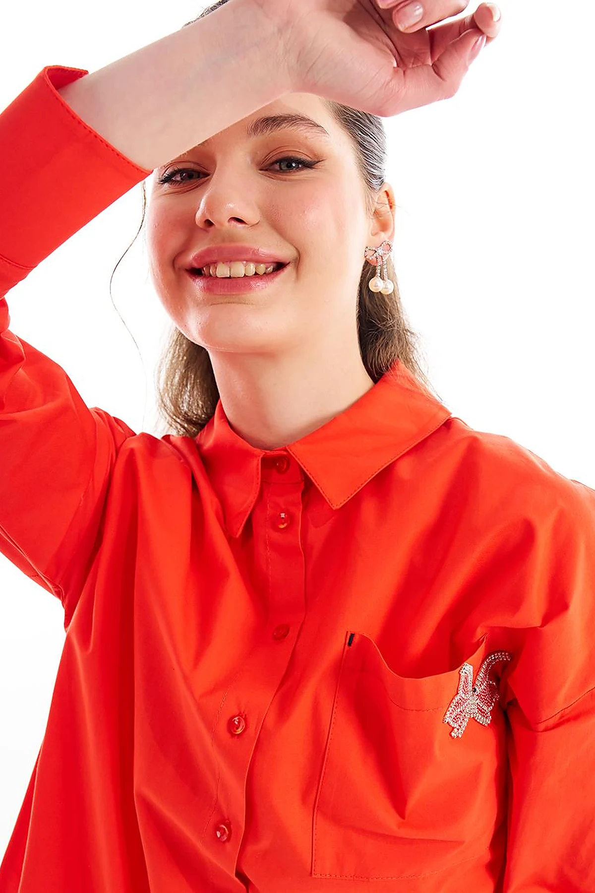 Accessory Detailed Shirt Collar Tunic Red