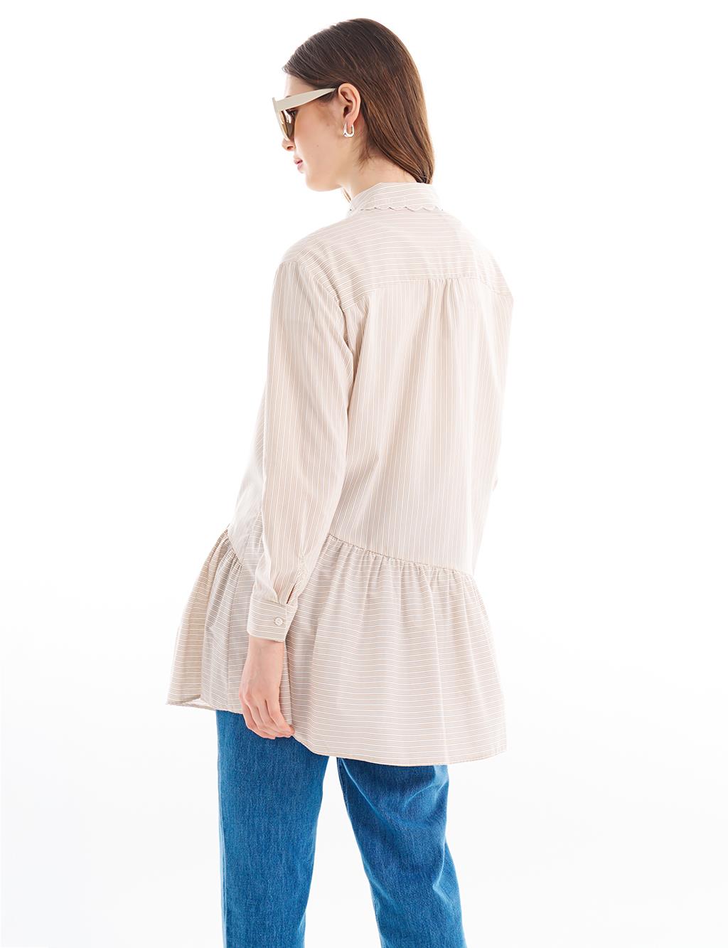 Embroidered Shirt Collar Tunic Sand Beige