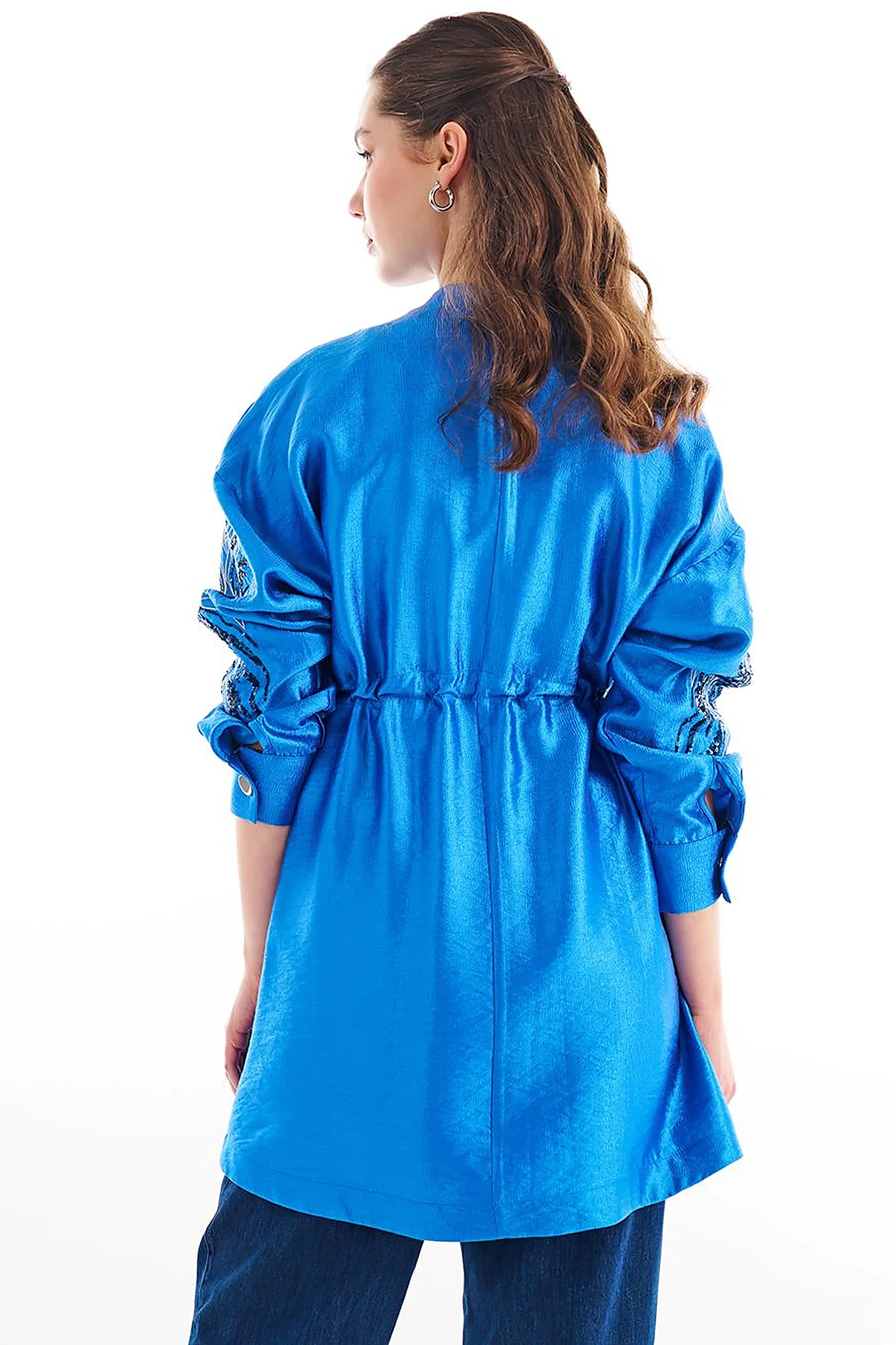 Embroidered Adjustable Waist Jacket Sky Blue
