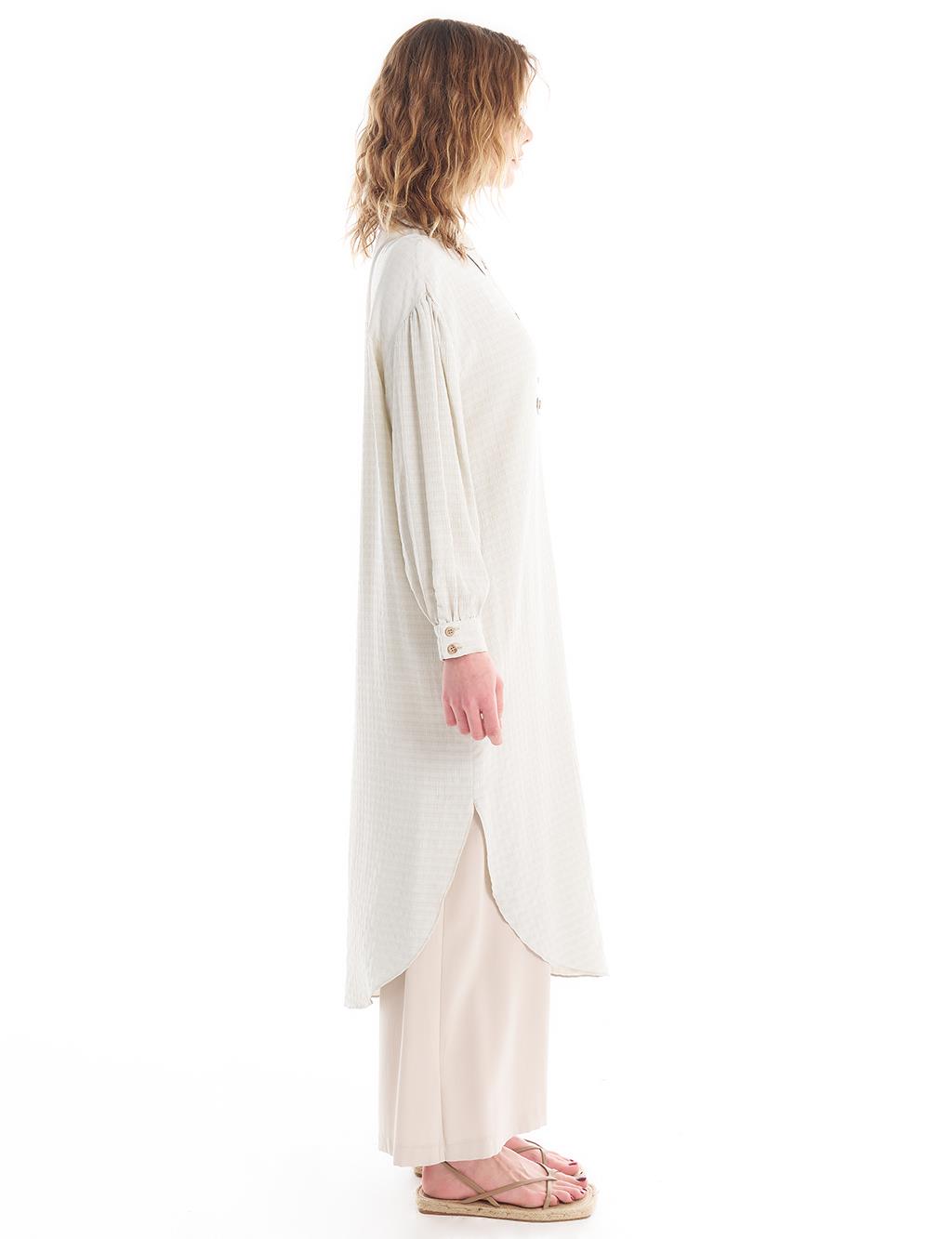 Embroidered Pocket Detailed Long Tunic Cream