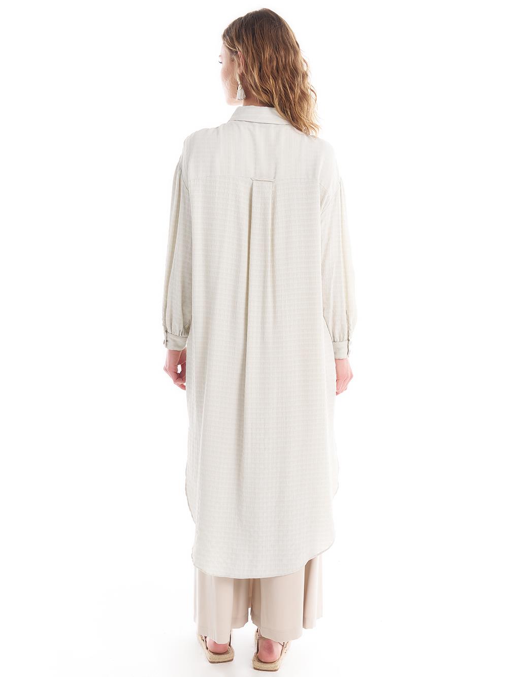 Embroidered Pocket Detailed Long Tunic Cream