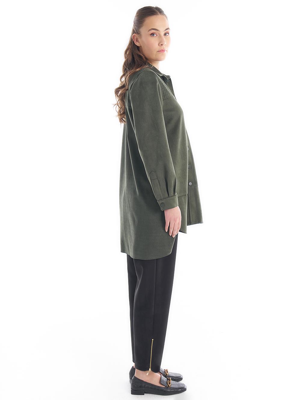 Shirt Collar Suede Tunic Emerald