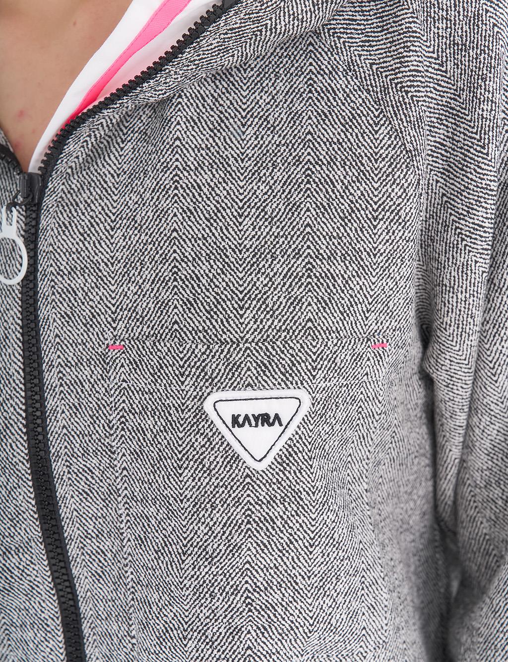 Zipper Detailed Hooded Sweatshirt Black-Optical White