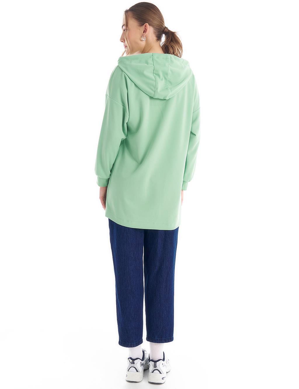 Hooded Detailed Embroidered Sweatshirt Light Green