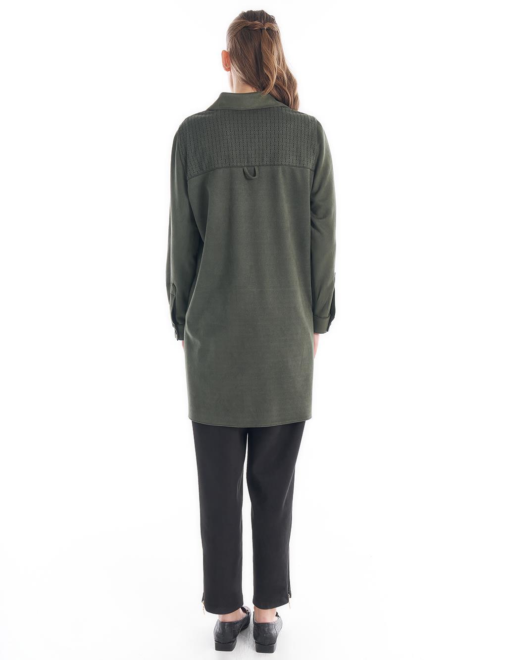 Shirt Collar Suede Tunic Emerald