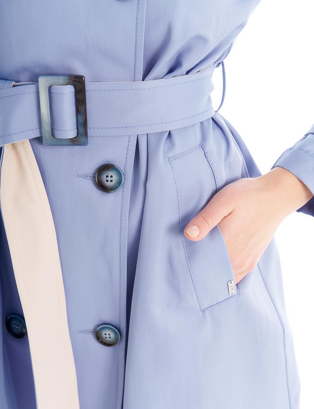 Double Button Trench Coat Dirty Blue