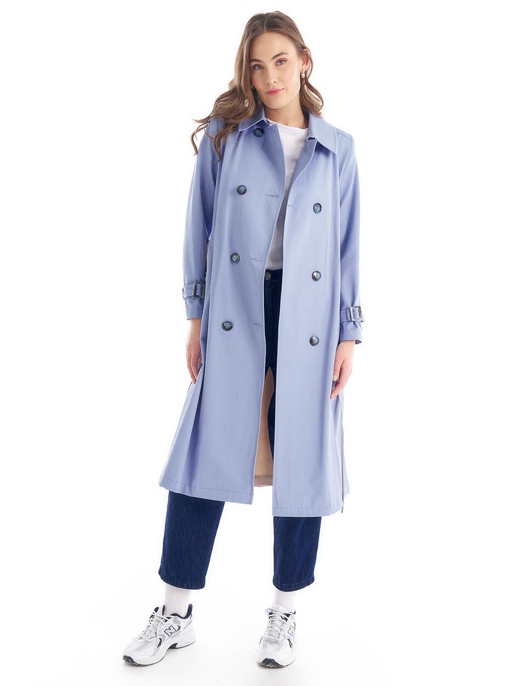 Double Button Trench Coat Dirty Blue