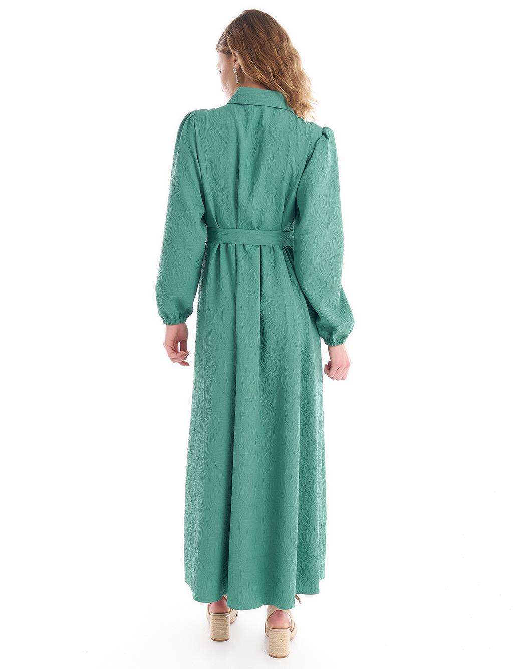 Stone Embroidered Collar Dress Lake Green
