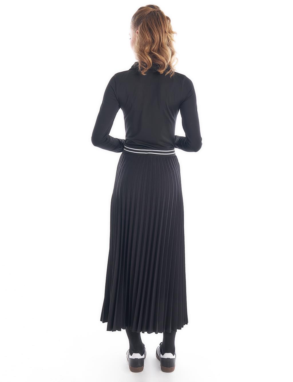 Elastic Waist Pleated Skirt Black