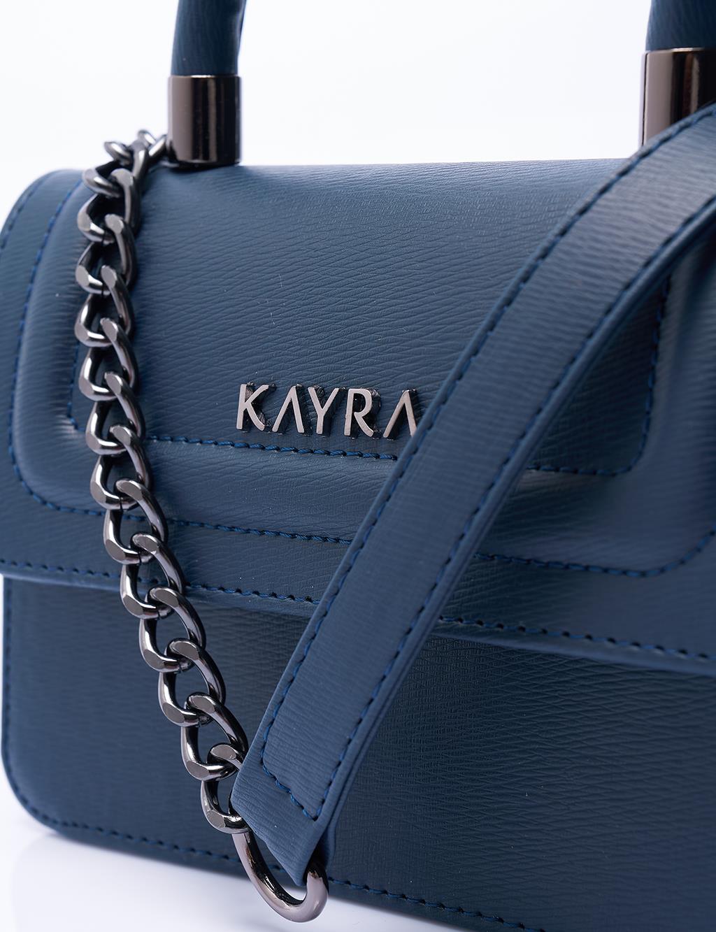 Textured Flap Cover Bag in Navy Blue