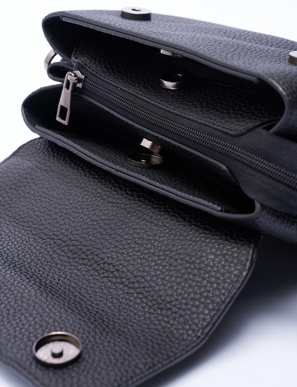 Faux Leather Textured Cover Bag Black