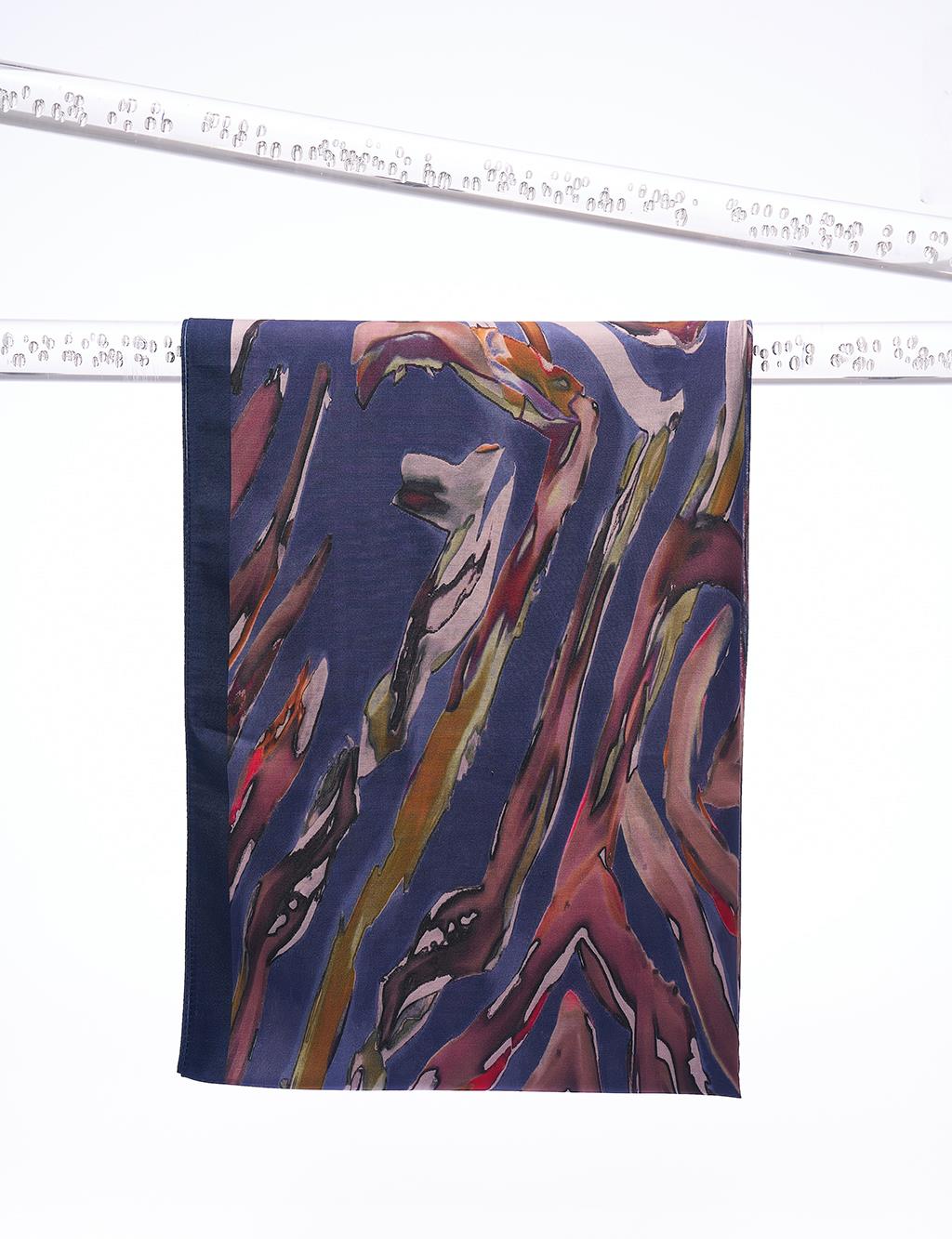 Abstract Pattern Shawl Navy Blue