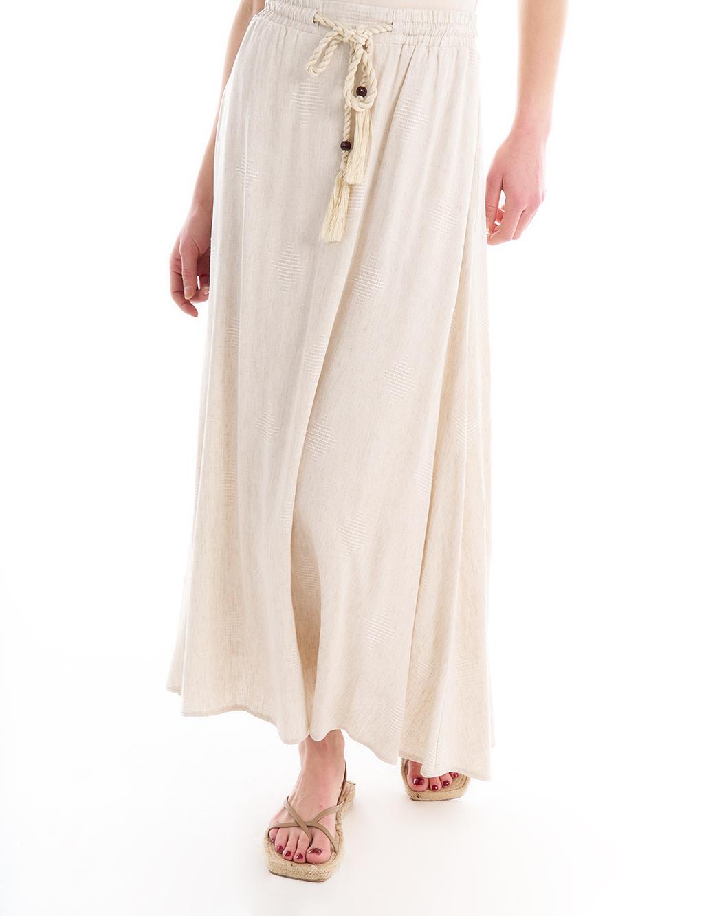 Tasseled Elastic Waist Linen Skirt Cream