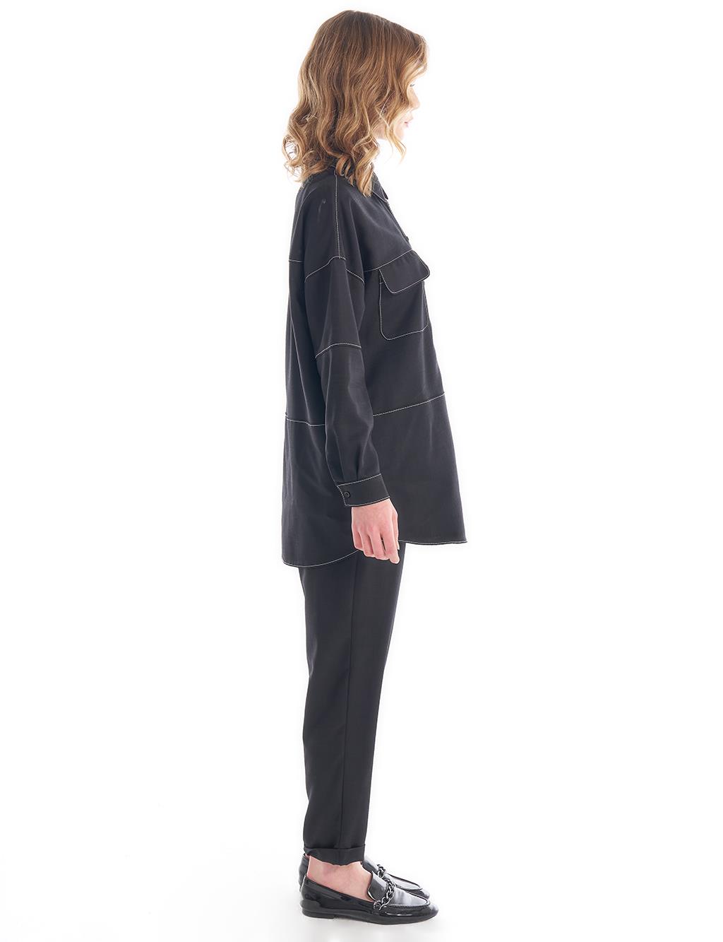 Accessory Detailed Double Suit Black