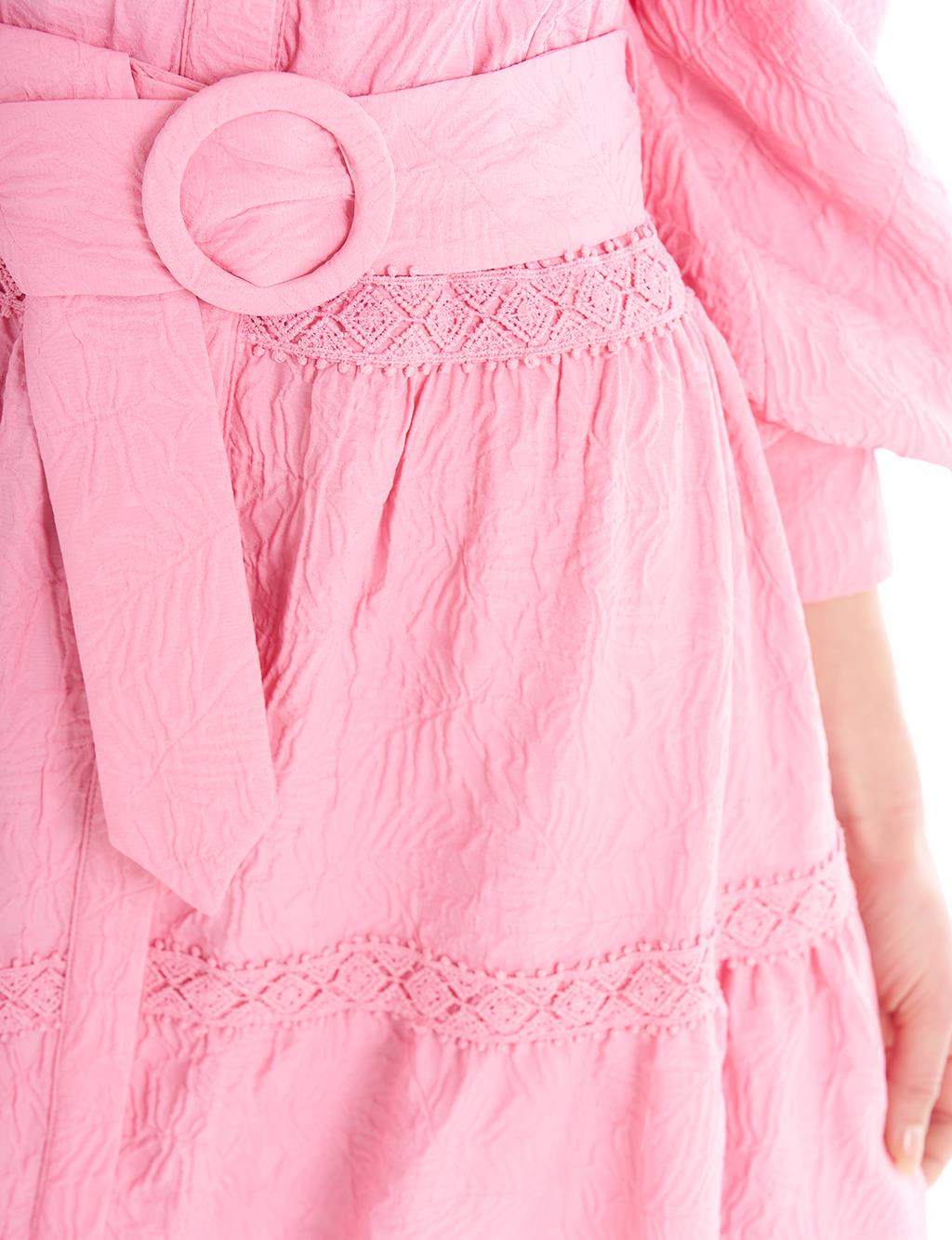 Patchwork Hidden Lace Layered Dress Pink