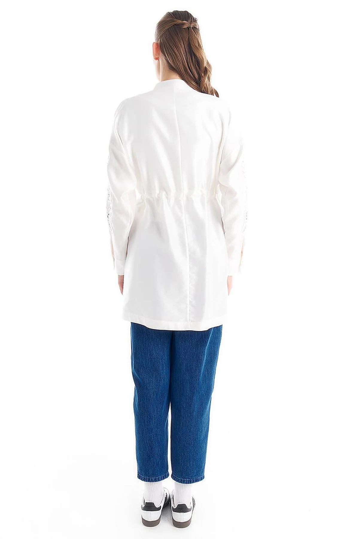 Embroidered Adjustable Waist Jacket Ecru