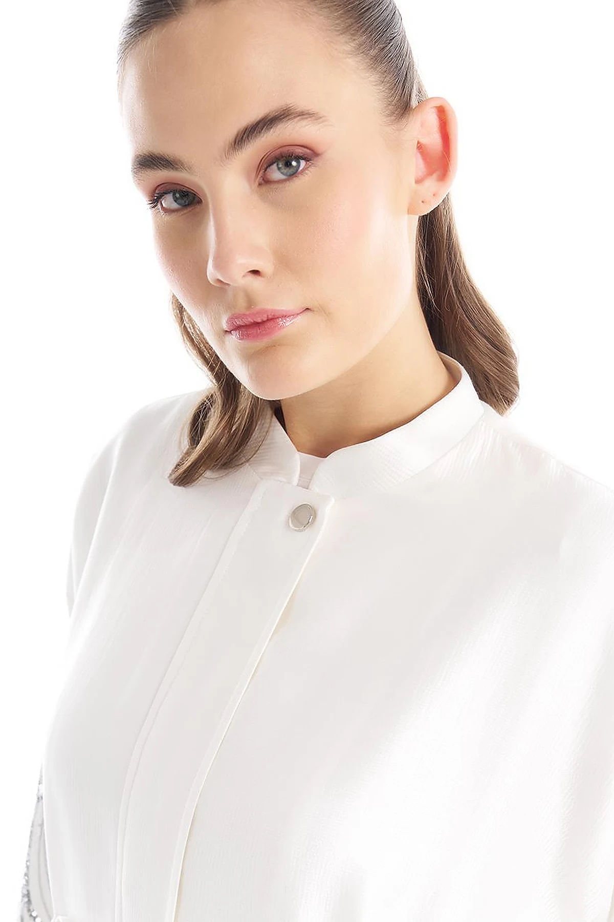 Embroidered Adjustable Waist Jacket Ecru