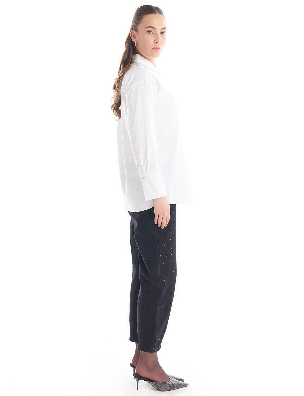 Lace Detailed Poplin Blouse Optical White