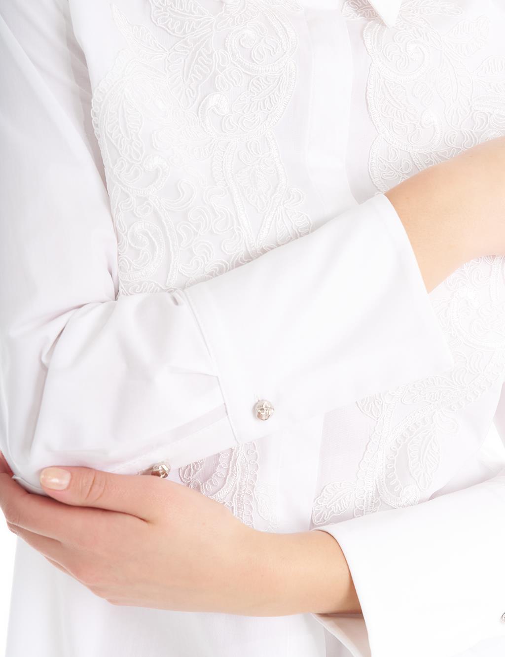 Lace Detailed Poplin Blouse Optical White