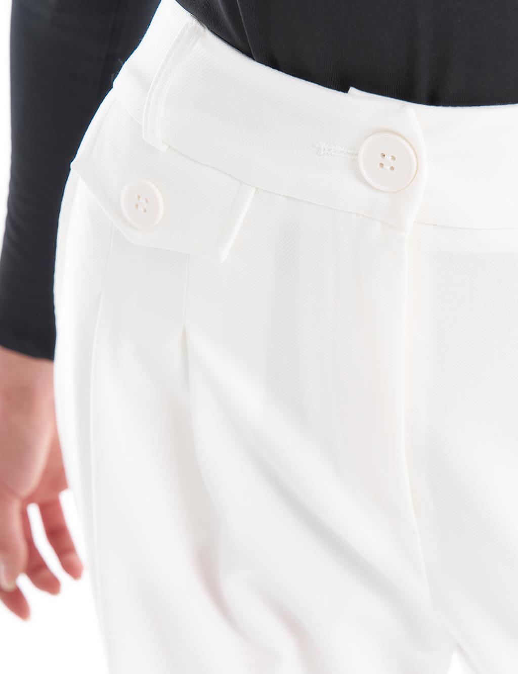 Pleated Accessory Detailed Elastic Waist Trousers Ecru