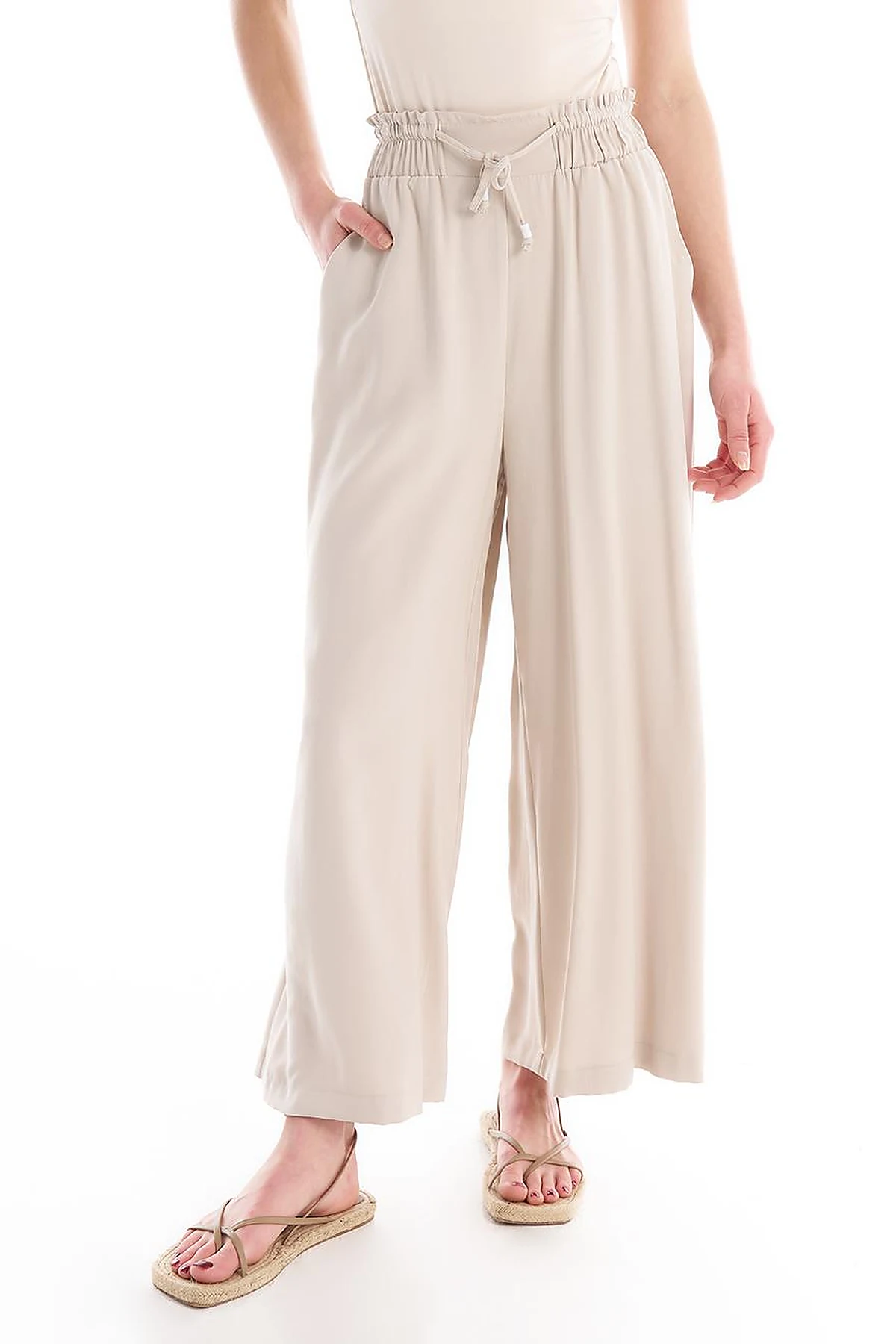 Beli Lastikli Geniş Paça Pantolon Taş