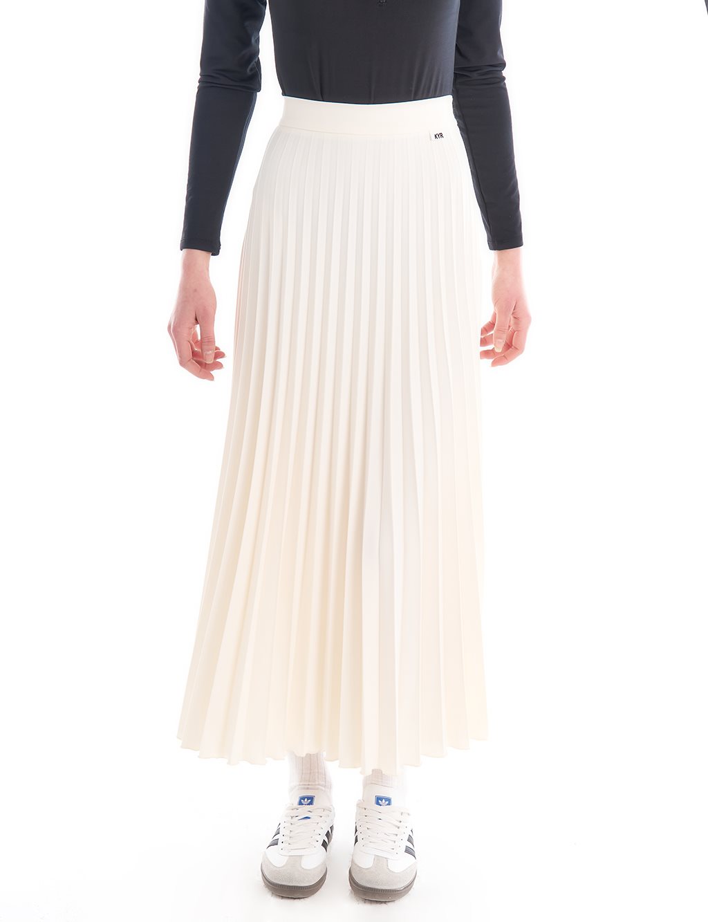 Elastic Waist Pleated Skirt Ecru