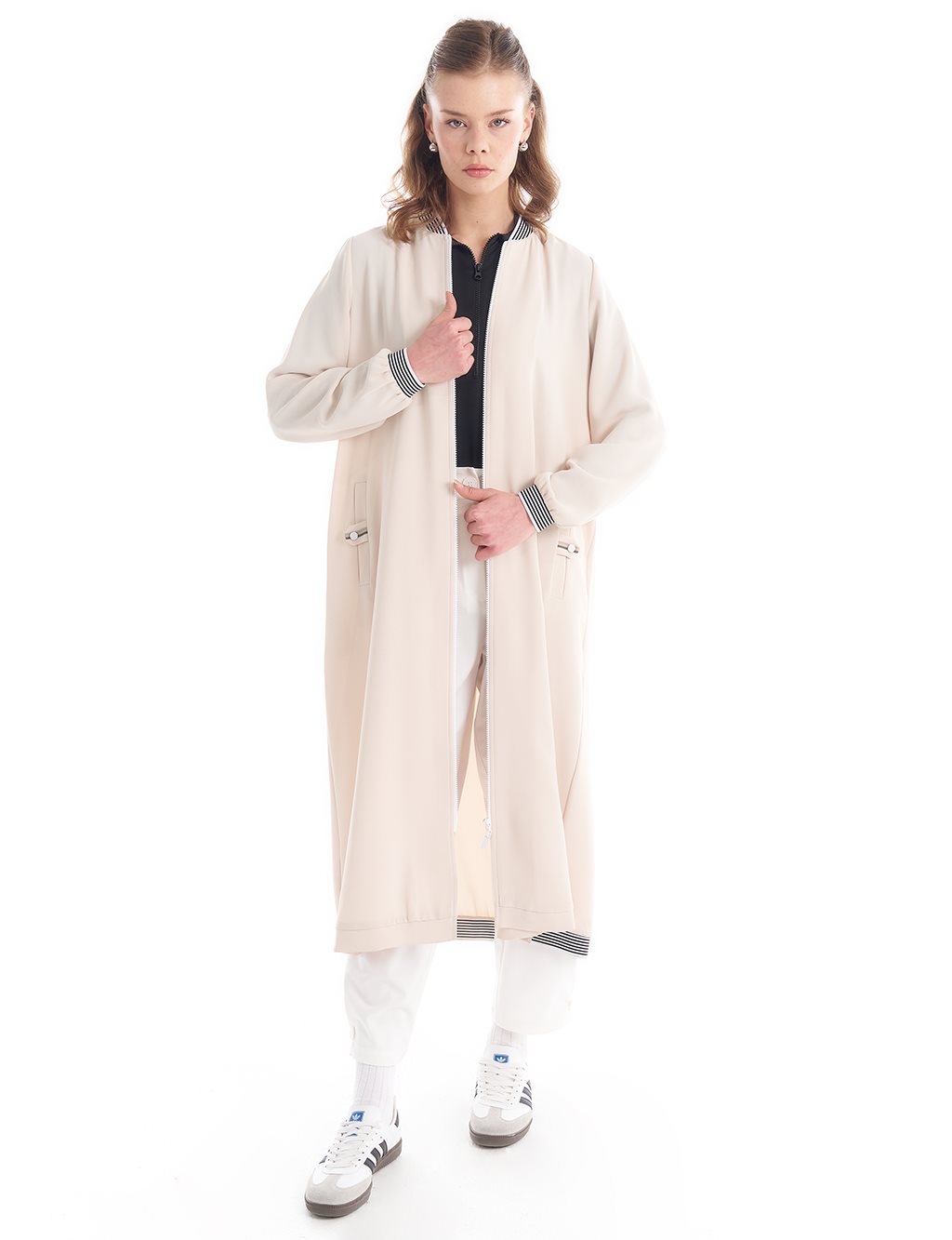 Ribbed Detailed Zippered Wear and Go Cream