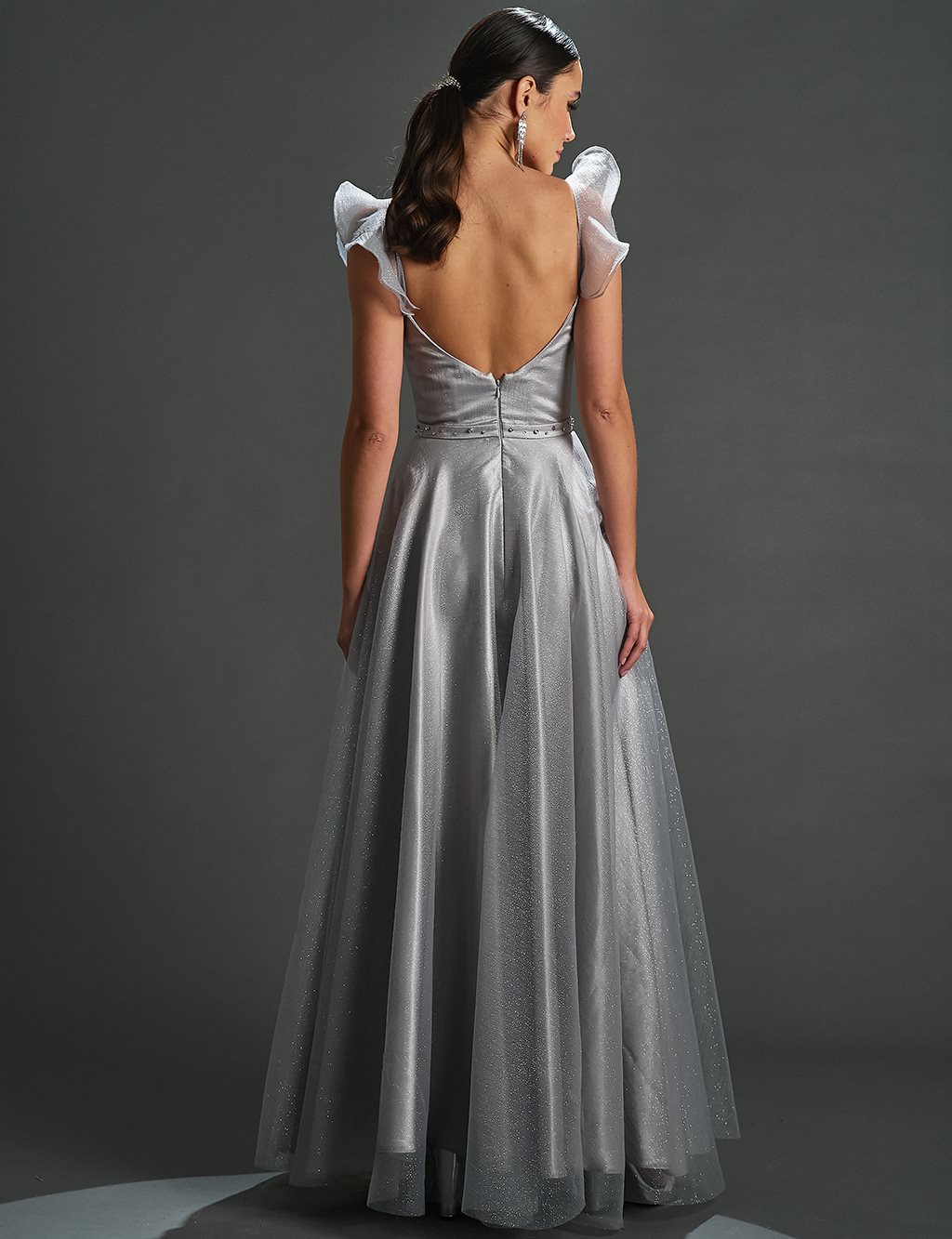 Organza Bolero Glitter Evening Dress Gray