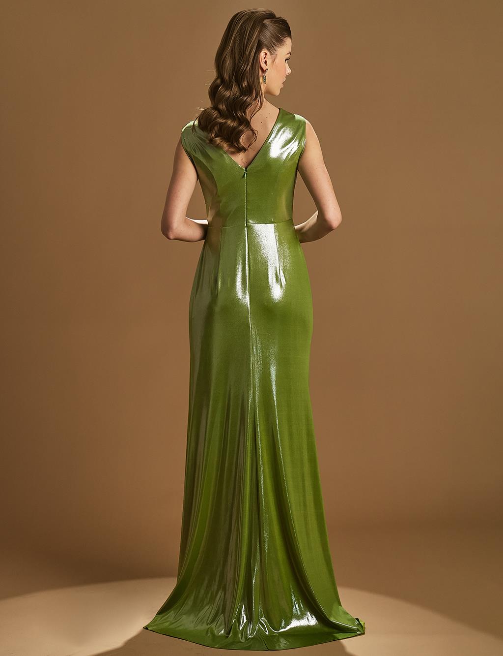 Fish Form Draped Evening Dress Green