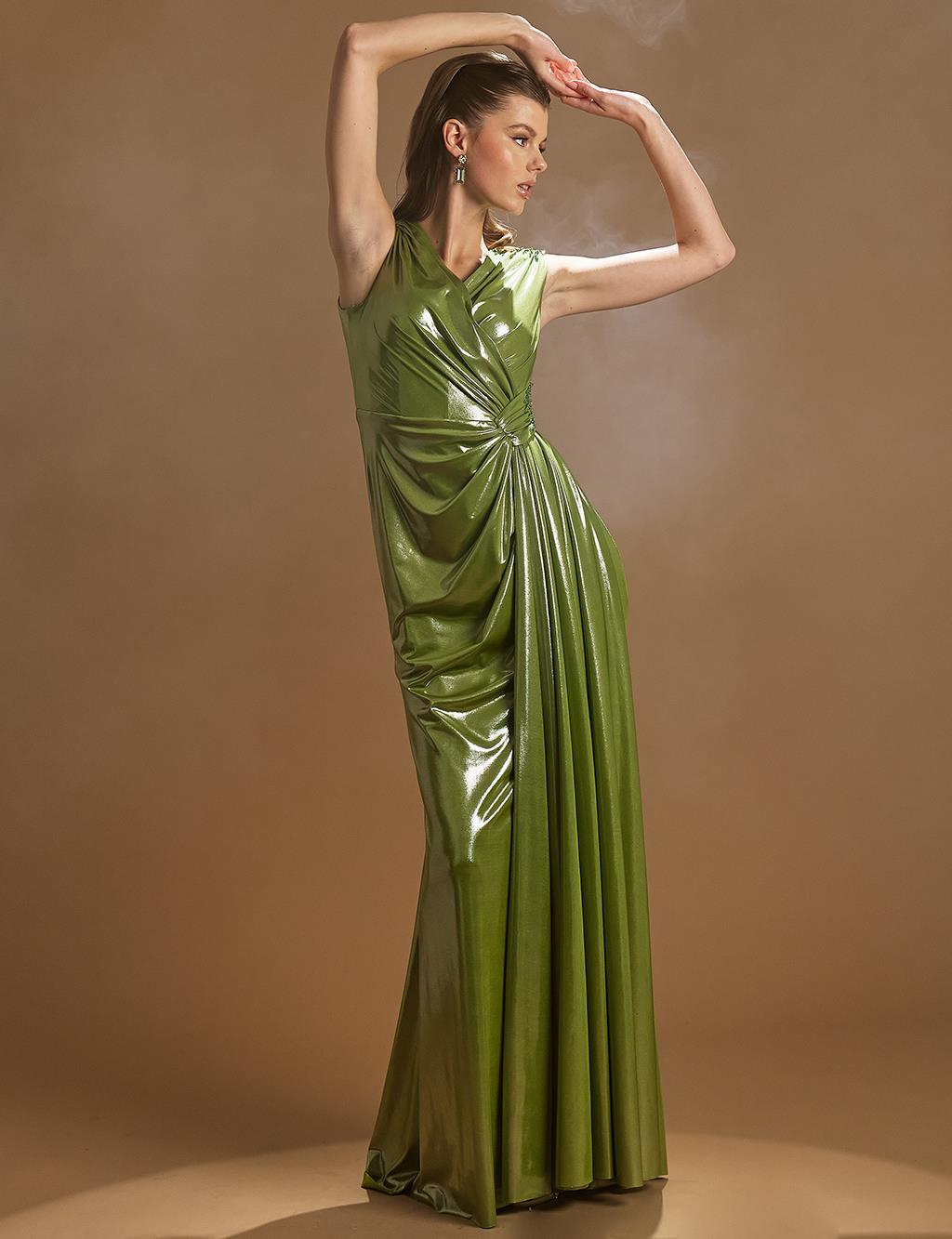 Fish Form Draped Evening Dress Green