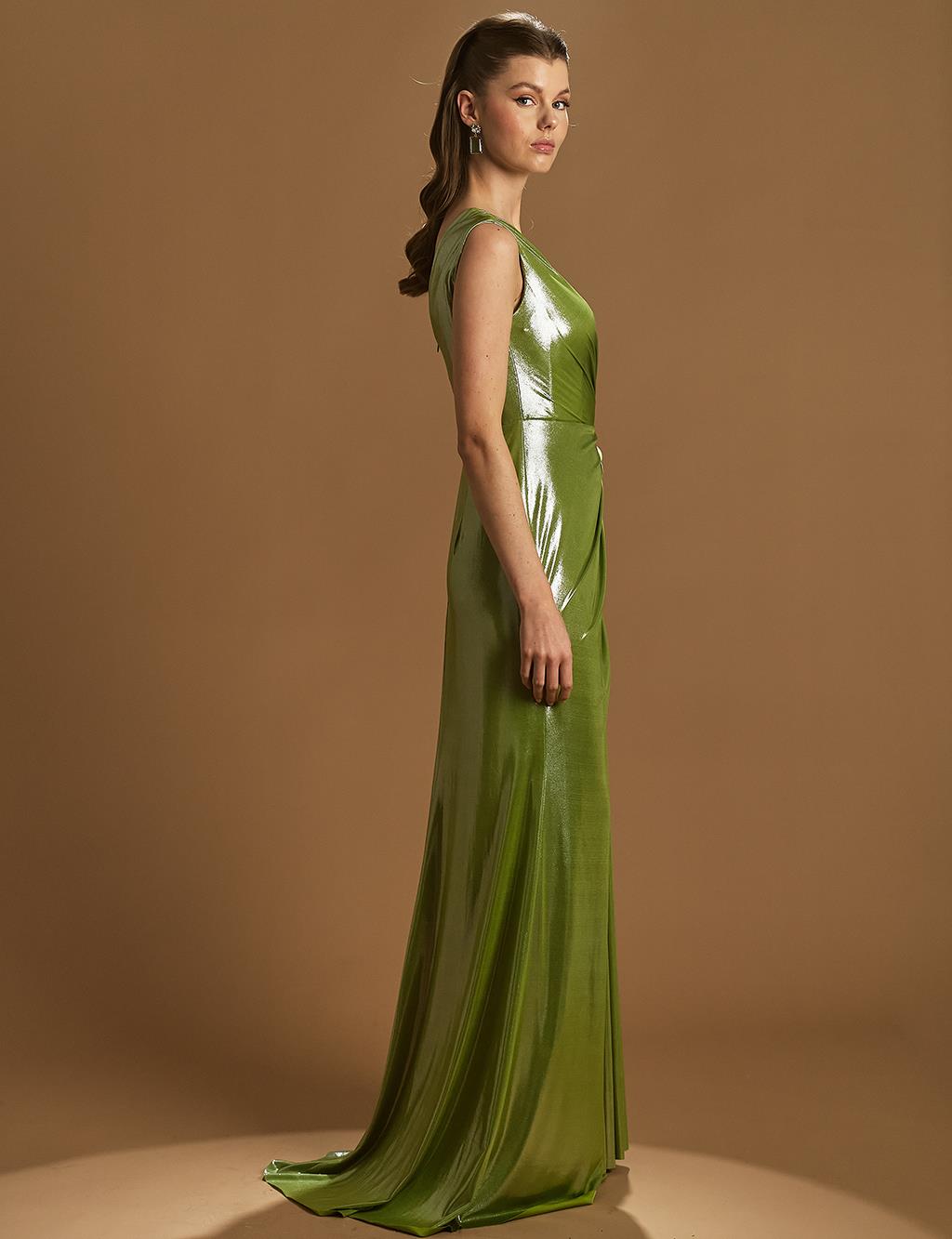 Fish Form Draped Evening Dress Green