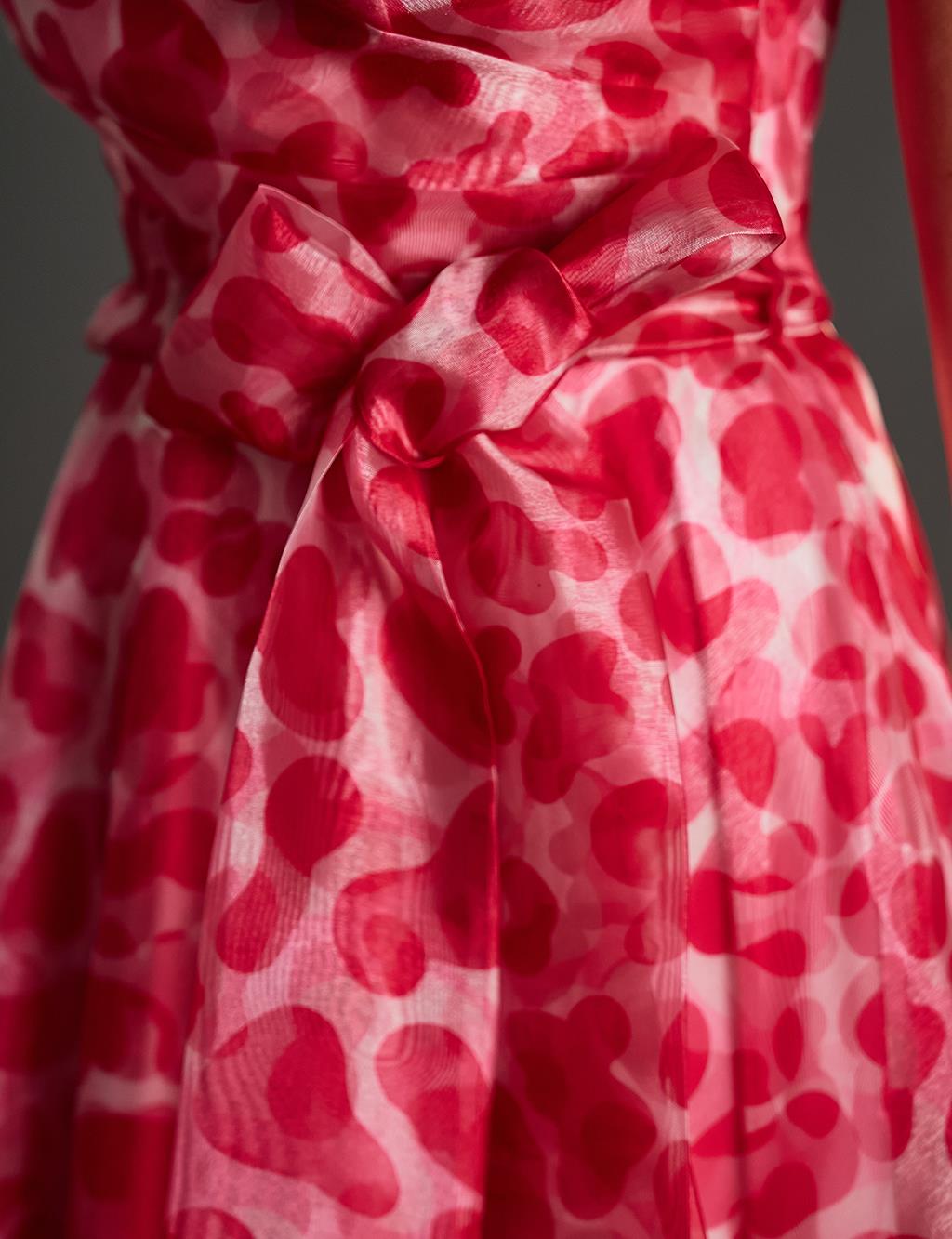 Strapless Abstract Pattern Evening Dress Fuchsia