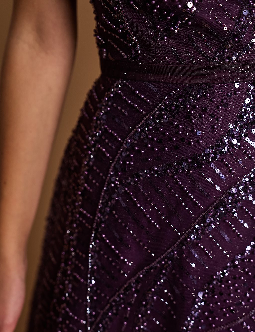 Embroidered Strapless Evening Dress Purple