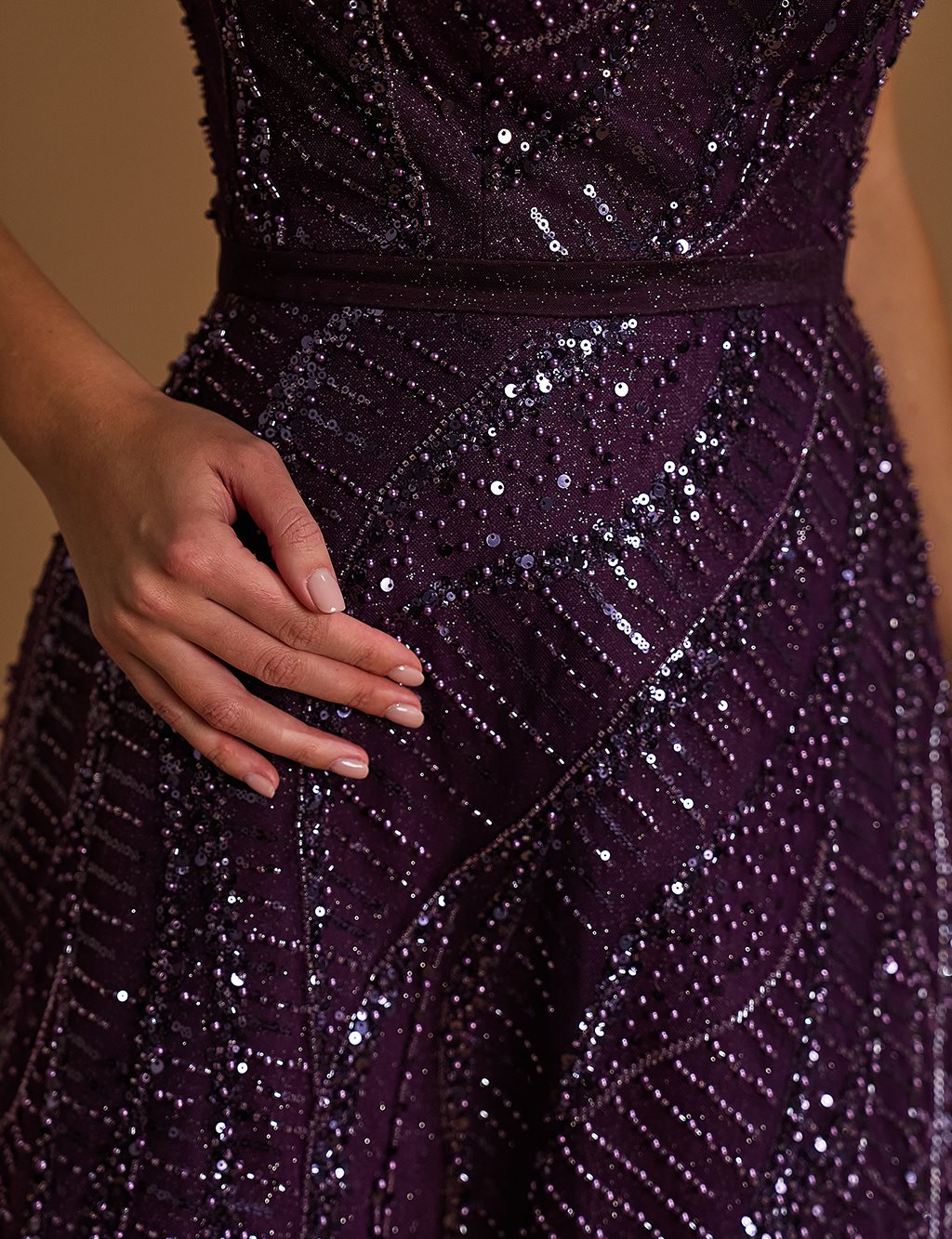 Embroidered Strapless Evening Dress Purple