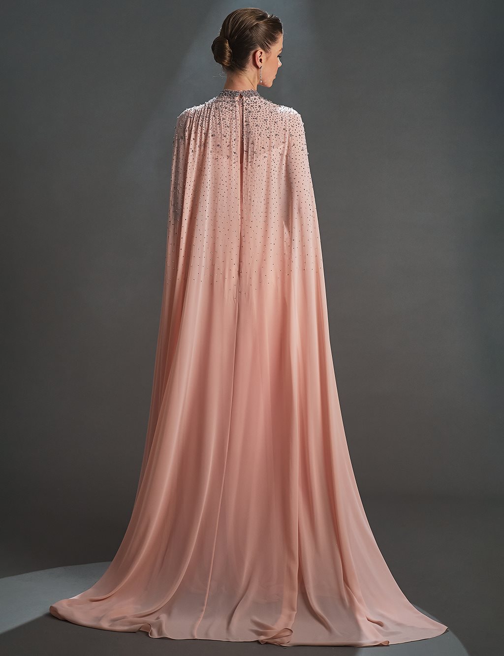 Flowing Evening Dress with Cape Powder