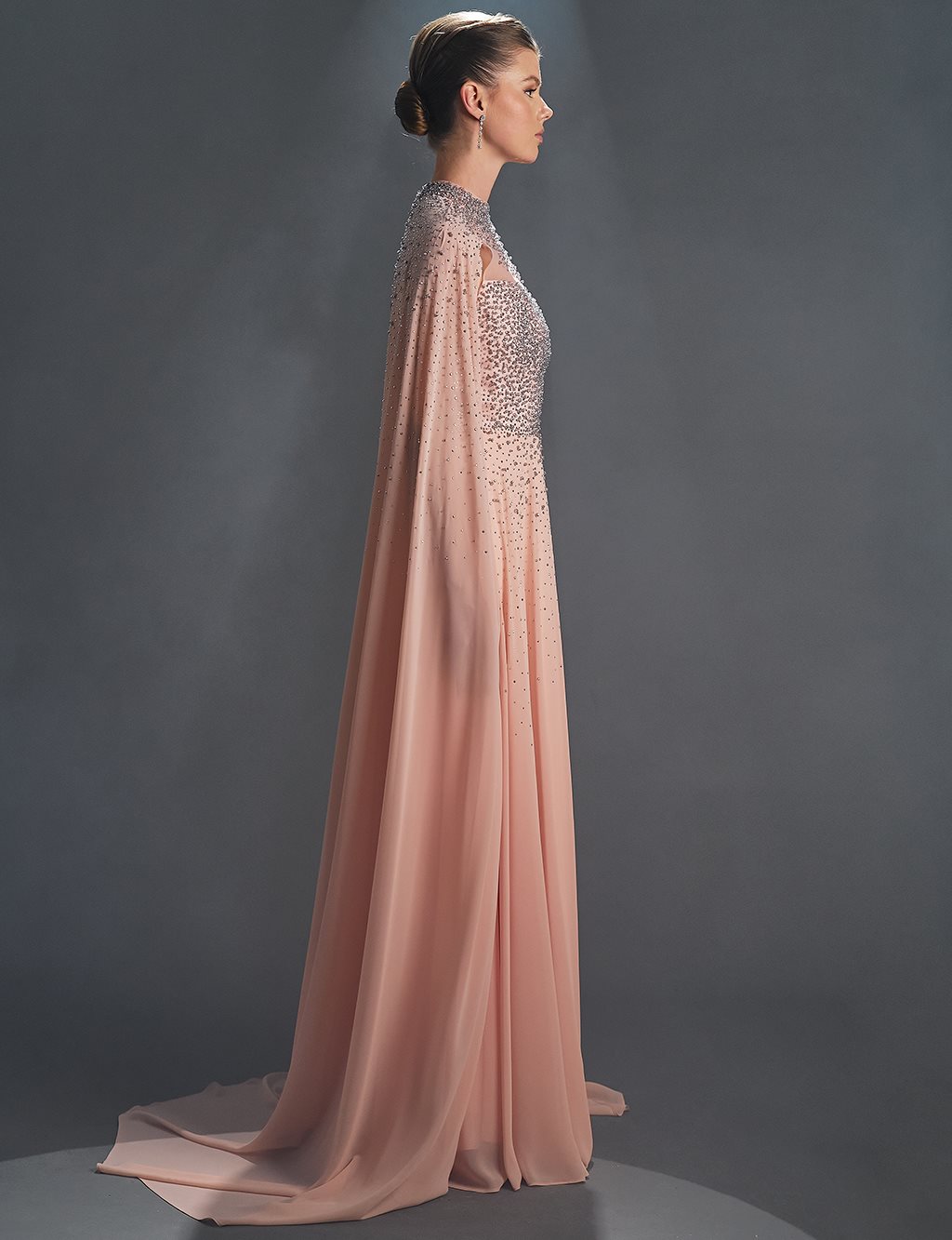 Flowing Evening Dress with Cape Powder