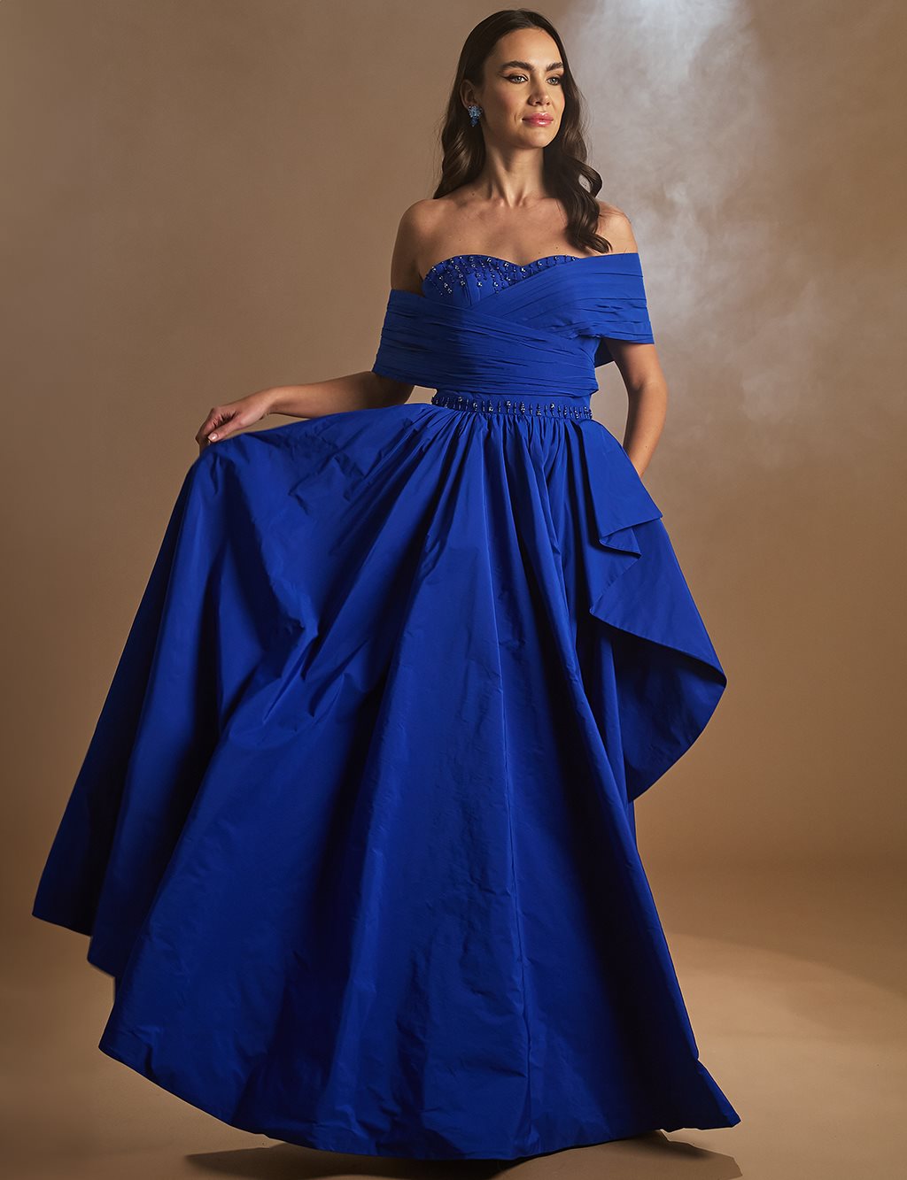 Düşük Omuz Taş İşlemeli Abiye Parlament