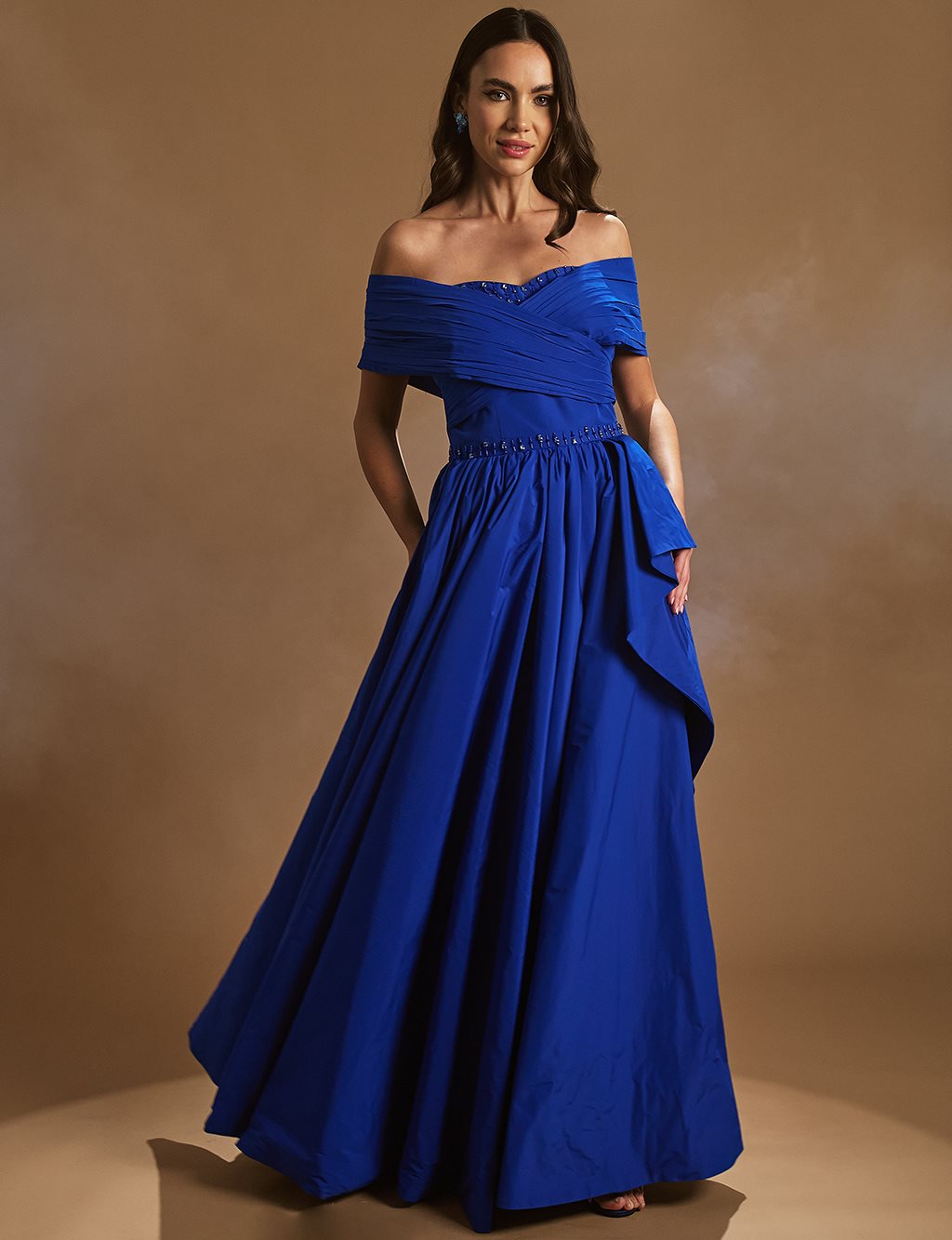 Düşük Omuz Taş İşlemeli Abiye Parlament