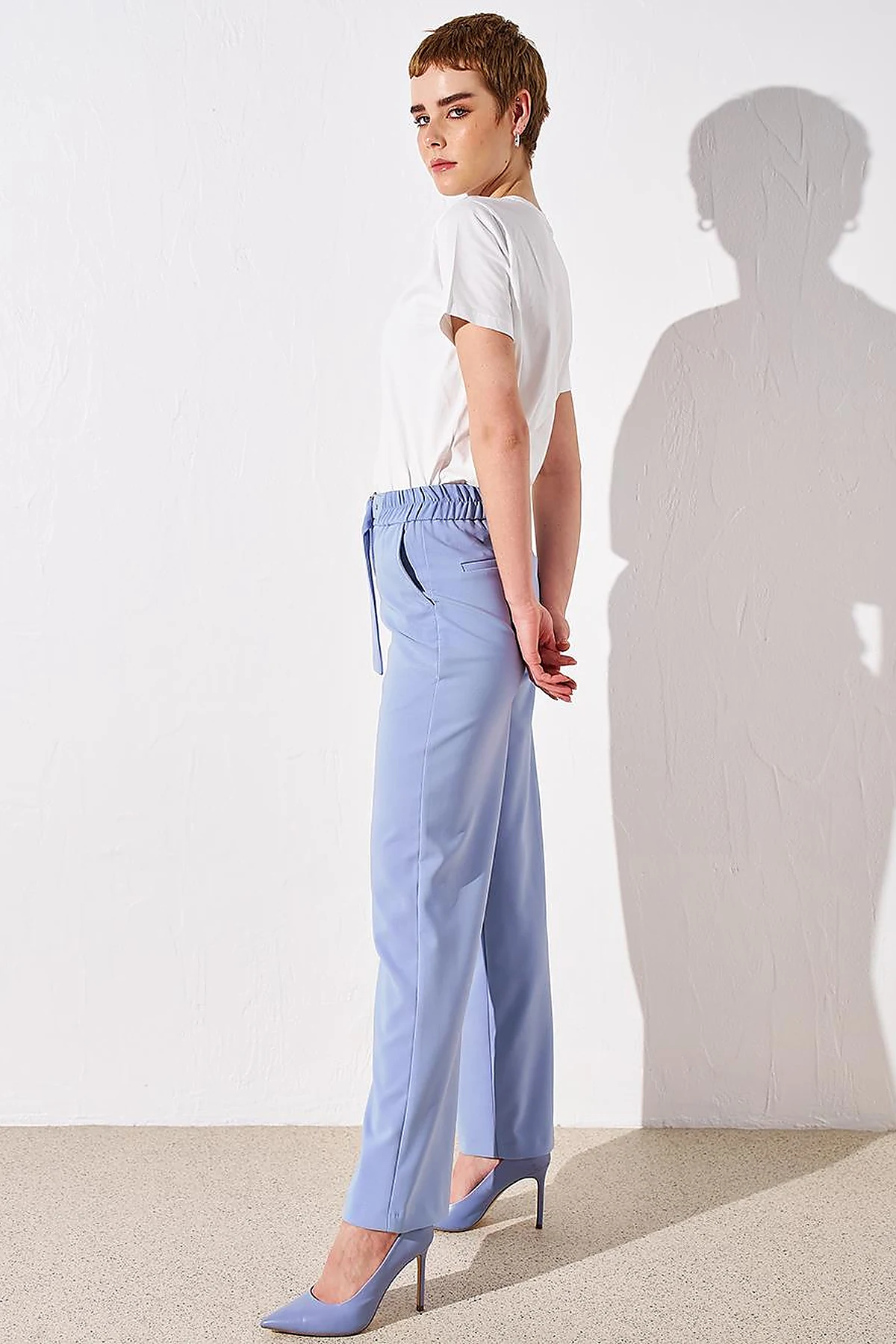 Elastic Waist Wide Leg Pants Aviator Blue