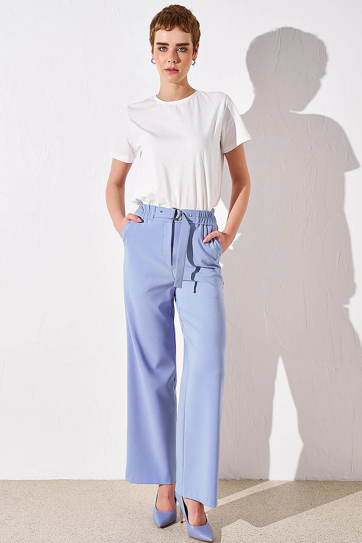 Elastic Waist Wide Leg Pants Aviator Blue