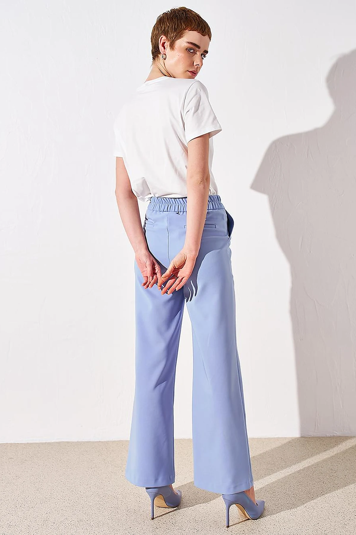 Elastic Waist Wide Leg Pants Aviator Blue
