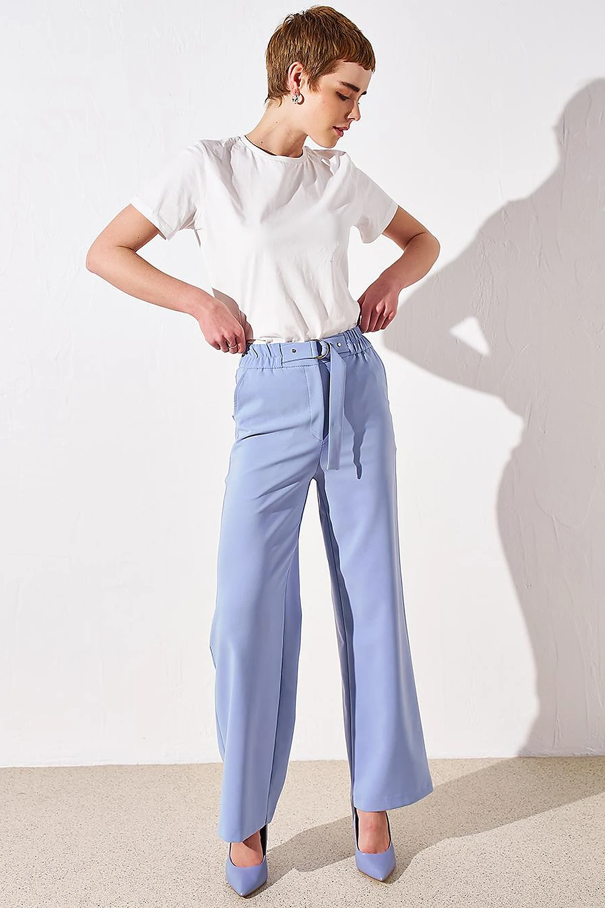 Elastic Waist Wide Leg Pants Aviator Blue