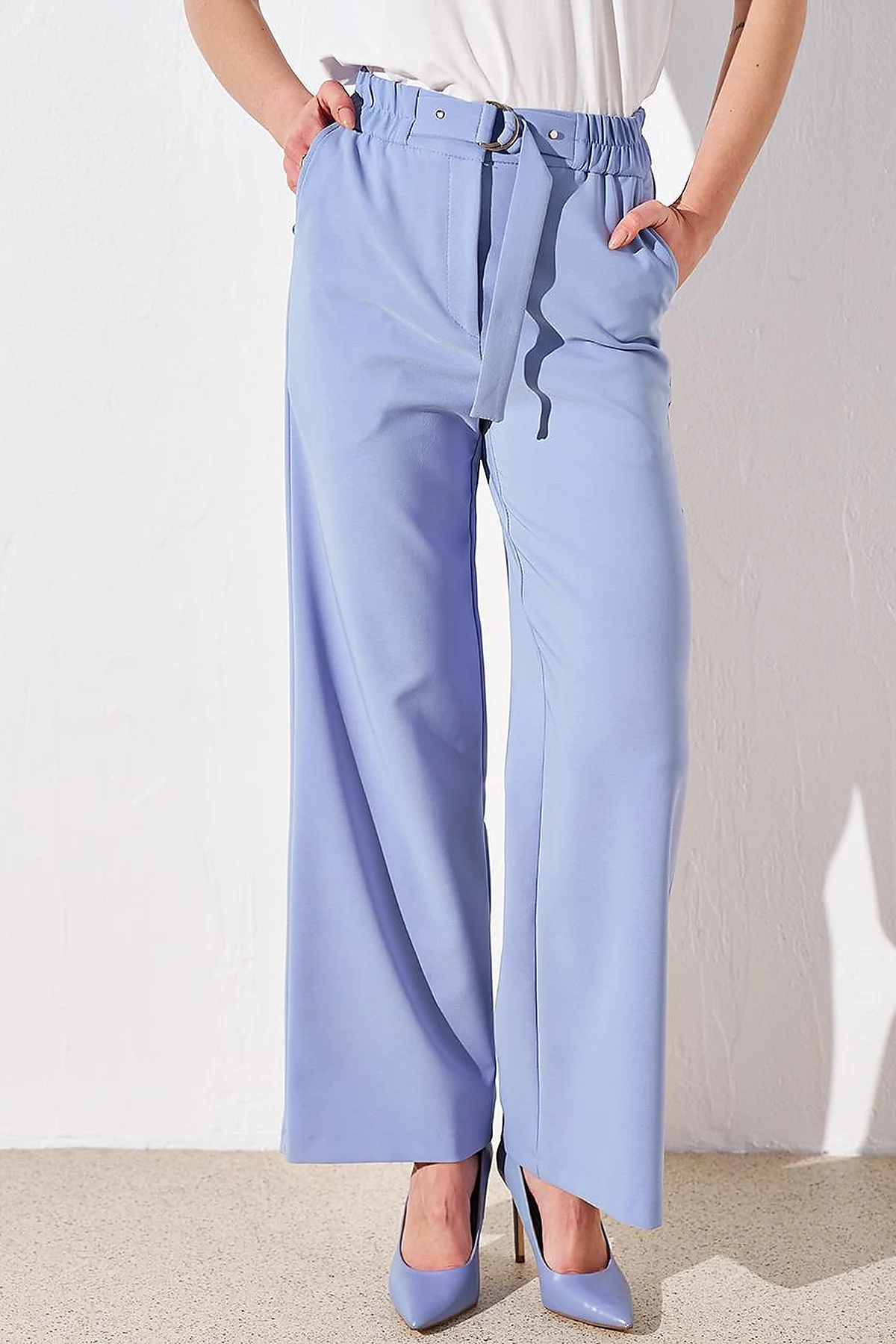Elastic Waist Wide Leg Pants Aviator Blue