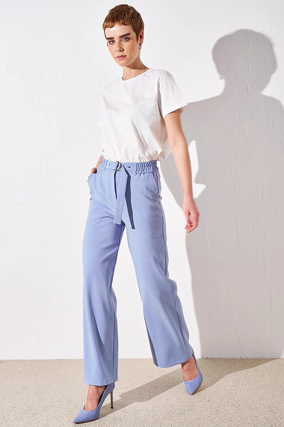 Elastic Waist Wide Leg Pants Aviator Blue